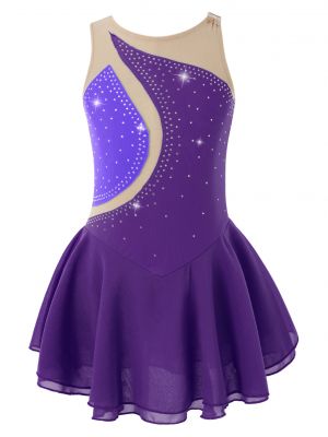iEFiEL Big Girls Sleeveless Rhinestone Patchwork Style Ballet Dance Dress Stage Performance Costume
