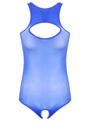 iEFiEL Womens See-through Cutout Bodysuit Crotchless Leotard Glossy Nightwear
