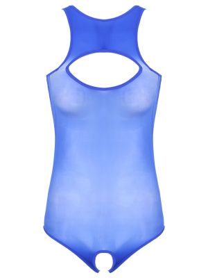 iEFiEL Womens See-through Cutout Bodysuit Crotchless Leotard Glossy Nightwear