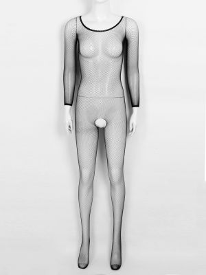 iEFiEL Womens See-through Crotchless Body Stockings Long Sleeve Leotard Bodysuit Nightwear
