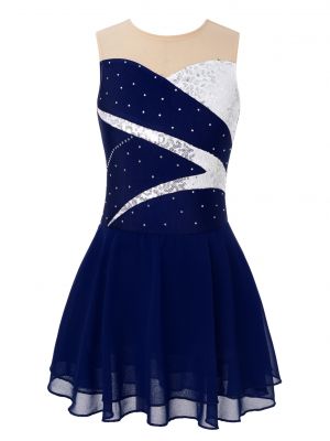 iEFiEL Big Girls Stylish Shiny Sequins Skating Costume Rhinestone Patchwork Style Dance Dress