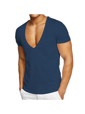 iEFiEL Mens Casual Sports Solid Color T-Shirt Short Sleeve Deep V Neck Slim Fit Office Workout Tops