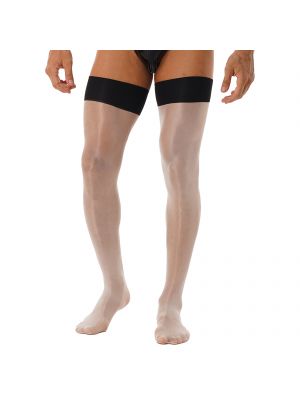 Men Glossy Stretchy Sheer Thin Thigh-high Stockings