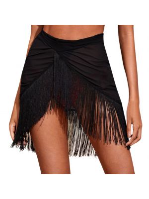 Womens See-through Cover Ups Tassel Skirt Irregular Fringed Skirts Beachwear