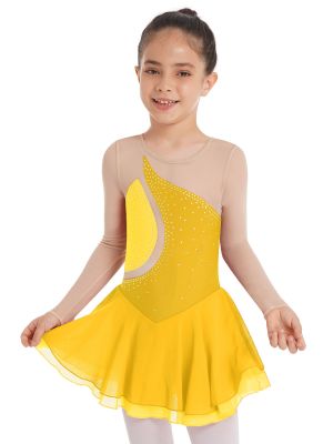 iEFiEL Girls Stylish Clothing Long Sleeve Rhinestones Patchwork Style Dance Dress