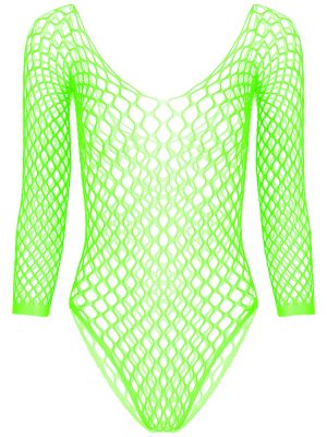 IEFIEL iEFiEL Womens Hollow Out Fishnet Long Sleeve Bodysuit Nightwear Sleepwear High Cut Leotard