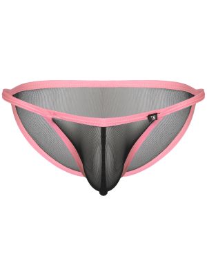 iEFiEL Mens See-Through Mesh Bulge Pouch Briefs Contrast Color Elastic Waistband Thong Underwear