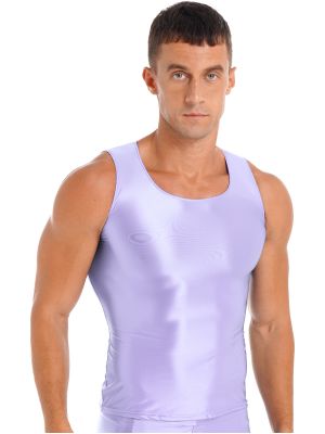 iEFiEL Mens Glossy Tank Top Stretchy Sleeveless Vest Yoga Sportswear Swimwear Sleepwear