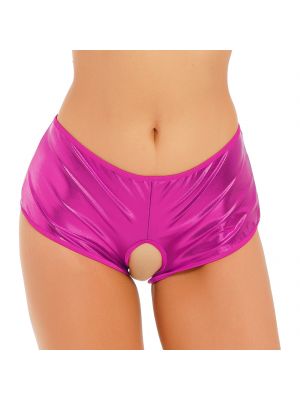 iEFiEL Womens Metallic Shiny Crotchless Booty Shorts Low Rise Panties Underwear Club Stage Show Hot Pants