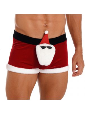 iEFiEL Mens Christmas Costume Low Rise Flannel Trimming Velvet Boxer Shorts with Fluffy Santa Claus Doll