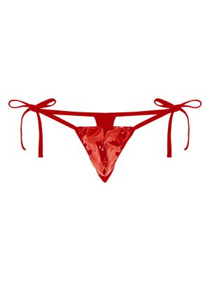 iEFiEL Mens Low Rise Lace-up T-back Thong Glossy Patent Leather Bulge Pouch G-string Underwear