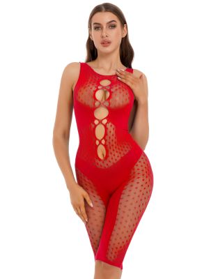 iEFiEL Womens Hollow Out Keyhole Fishnet Skinny Jumpsuit Semi See Through Sleeveless Bodysuit Lingerie Nightwear