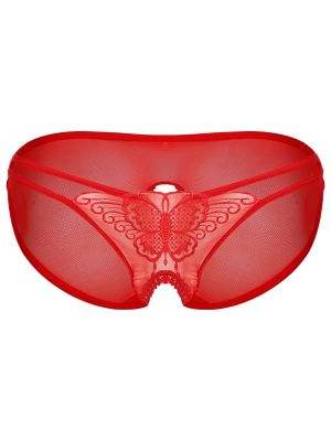 iEFiEL Mens Sissy Butterfly Embroidery Crotchless Briefs See-through Mesh Panties Low Waist Underpants Underwear