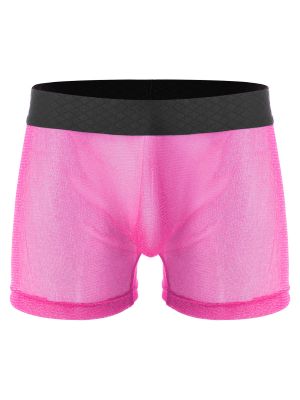 iEFiEL Mens Shiny Stretchy Boxer Brief See-through Shorts Low Rise Elastic Waistband Underpants Underwear