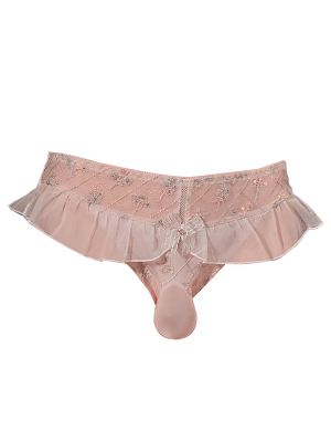 Men Sissy Sheer Lace Embroidery Flower Briefs Crossdress Underwear