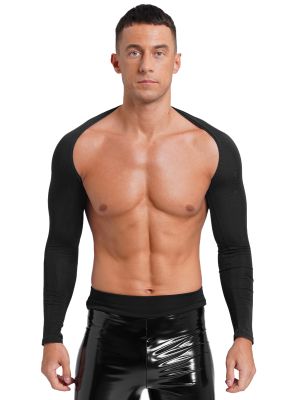 Men Open Front Crop Top Solid Color Long Sleeve Cardigan