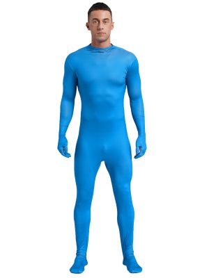 Men Long Sleeve Solid Color Full-body Cover Zentai Unitard