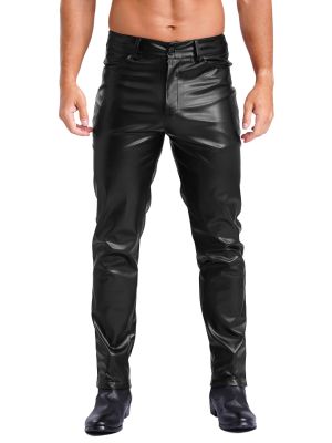 Men Faux Leather Straight Tights Pants for Club Party