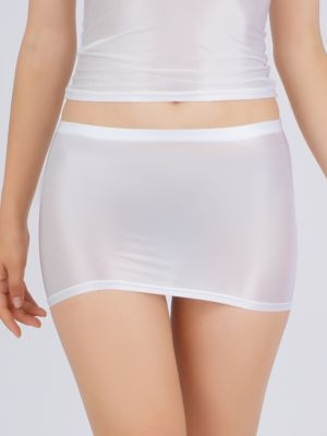 Women Glossy Low Rise Solid Color Bodycon Mini Skirt