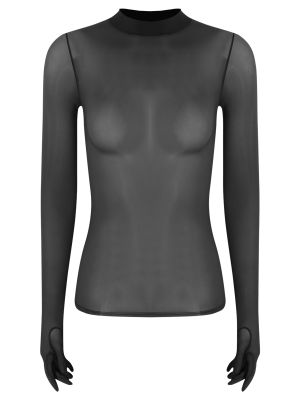 Women Glossy See Through Long Sleeve Slim Fit T-shirt