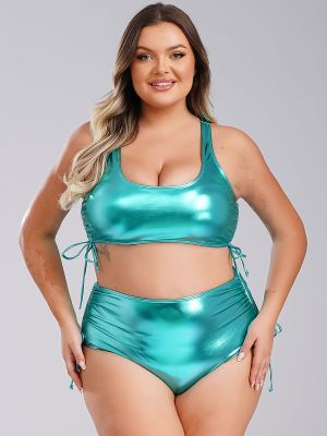 Women 2pcs Plus Size Tankini Swimsuit Padded Bra and Tummy Control Briefs Set