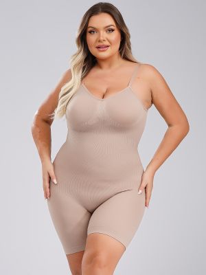 Women Plus Size Straps Backless Tummy Control Bodysuit Seamless Shape Wear