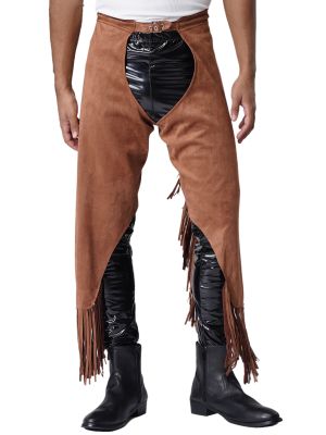 Men's Vintage Cowboy Chaps Open Crotch Suede Pants for Halloween & Cosplay