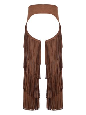 Men's Open Crotch Cowboy Pants Layered Fringe Adjustable Buckles Buttless