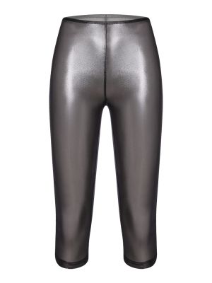 Women Metallic Shiny Capri Pants Semi-Transparent Pants for Nightclub Raves