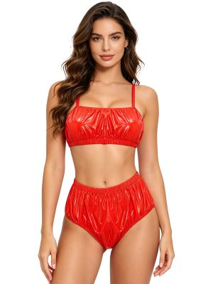 Women's 2-Piece Bikini Set No-Pad No-Wire Bralette Top Elastic Waist Swim Briefs