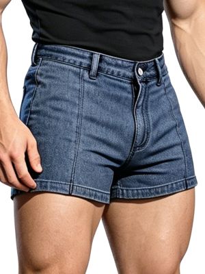 Men Skinny Sissy Ripped Jean Shorts Mid Rise Denim Shorts for Club & Beach