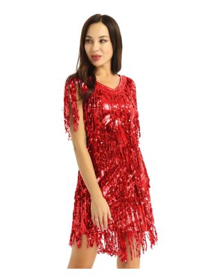 iEFiEL Women's Flapper Dress 1920s Sequin Tassel Latin Party Cocktail Dress Ballroom Dance Costume Vintage Fringe Gatsby Dress