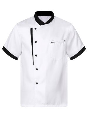 iEFiEL Men's Chef Coat Uniform Short Sleeve Cook Jacket Restaurant Kitchen Work Clothes
