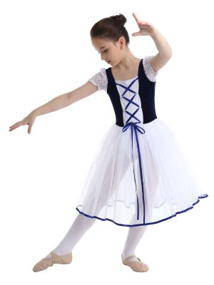 iEFiEL Kids Girls Bubble Short Sleeve Ballet Dance Princess Dress Romantic Tutu Skirt Leotard Gymnastics Ballerina Dancewear