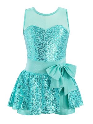 iEFiEL Kids Girls Sequins Ballet Dance Dress Decorated Bowknot Front Tutu Leotard Jazz Latin Hip Hop Costume Dancewear
