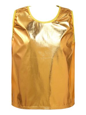 iEFiEL Kids Girls Boys Sleeveless Shiny Metallic Dance Top Modern Jazz Hip Hop Stage Performance Costume