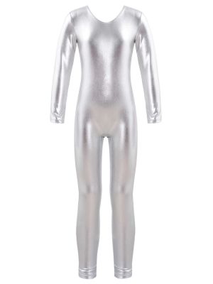 iEFiEL Kids Girls Rhinestone Shiny Metallic Long Sleeve Gymnastics Leotard Full Body Unitard Dance Bodysuits Ice Skating Costume