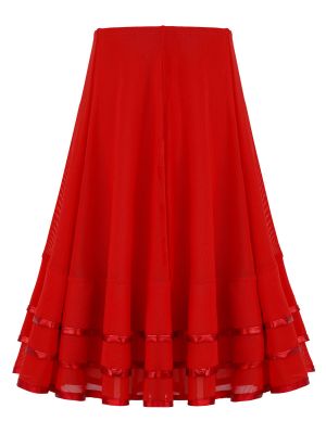 iEFiEL Kids Girls Ballroom Latin Dance Skirt Jazz Samba Tango Party Stage Performance Long Swing Skirts