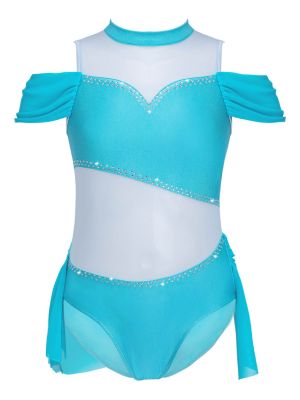 iEFiEL Kids Girls Sleeveless Off-shoulder Rhinestone Figure Ice Skating Gymnastic Leotards Tutu Skirt Unitard Dance Costume