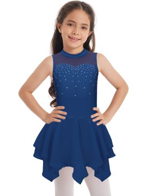 iEFiEL Kids Girls Shiny Rhinestones Figure Ice Skating Roller Skating Dress Sleeveless Turtleneck Ballet Dance Tutu Leotard