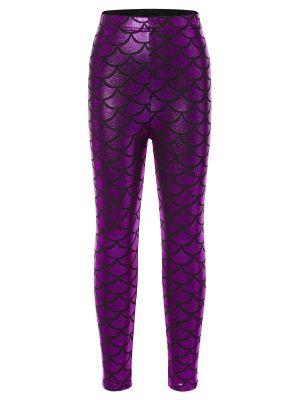 iEFiEL Kids Girls Mermaid Leggings Shiny Metallic Fish Scale Dance Party Pants Christmas Costume