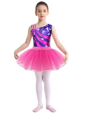 iEFiEL Kids Girls Ballet Dance Dress 2 Piece Printed Sleeveless Gymnastic Leotard with Tutu Skirt Set Ballerina Outfits