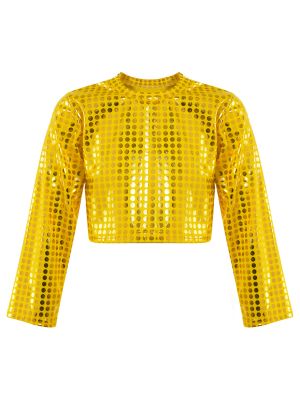 iEFiEL Kids Girls Shiny Sequins Dance Crop Top Long Sleeve T-Shirt Jazz Hip Hop Performance Disco Costume Streetwear