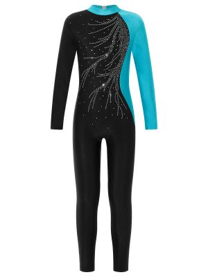 iEFiEL Kids Girls Long Sleeve Dance Gymnastics Leotard Rhinestone Figure Ice Skating Unitard Full Body One Piece Jumpsuit
