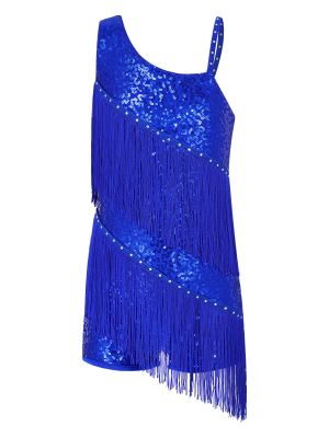 iEFiEL Kids Girls Sequins Tassel Latin Dance Dress Rumba Samba Ballroom Fringe Tutu Skirt Leotard Performance Costume