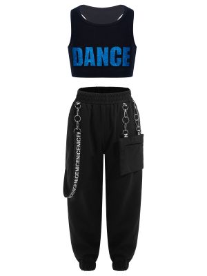 iEFiEL Kids Girls 2 Piece Hip Hop Dance Outfits Athletic Crop Tank Top and Cargo Pants Tracksuits Set Streetwear