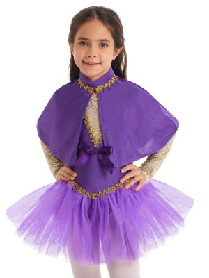 IEFIEL Kids Girls Trapeze Artist Costume Showman Sequined Bowknot Tutu Dress with Cape Wristband for Halloween Cosplay Party