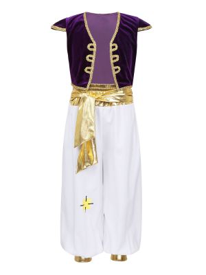 Kids Boys Arabian Prince Costume Street Rat Suit Cap Sleeves Waistcoat with Pants