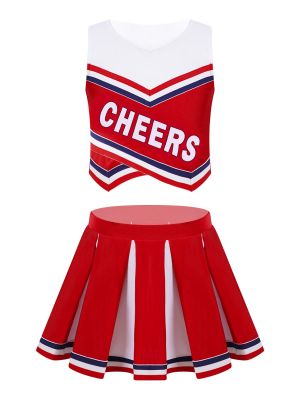 IEFIEL 2Pcs Kids Girls Cheerleader Costume High School Cheerleading Uniforms Outfits