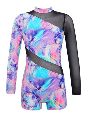 iEFiEL Kids Girls One Piece Mock Neck Long Sleeves Ballet Dance Gymnastics Unitard Tumbling Biketards